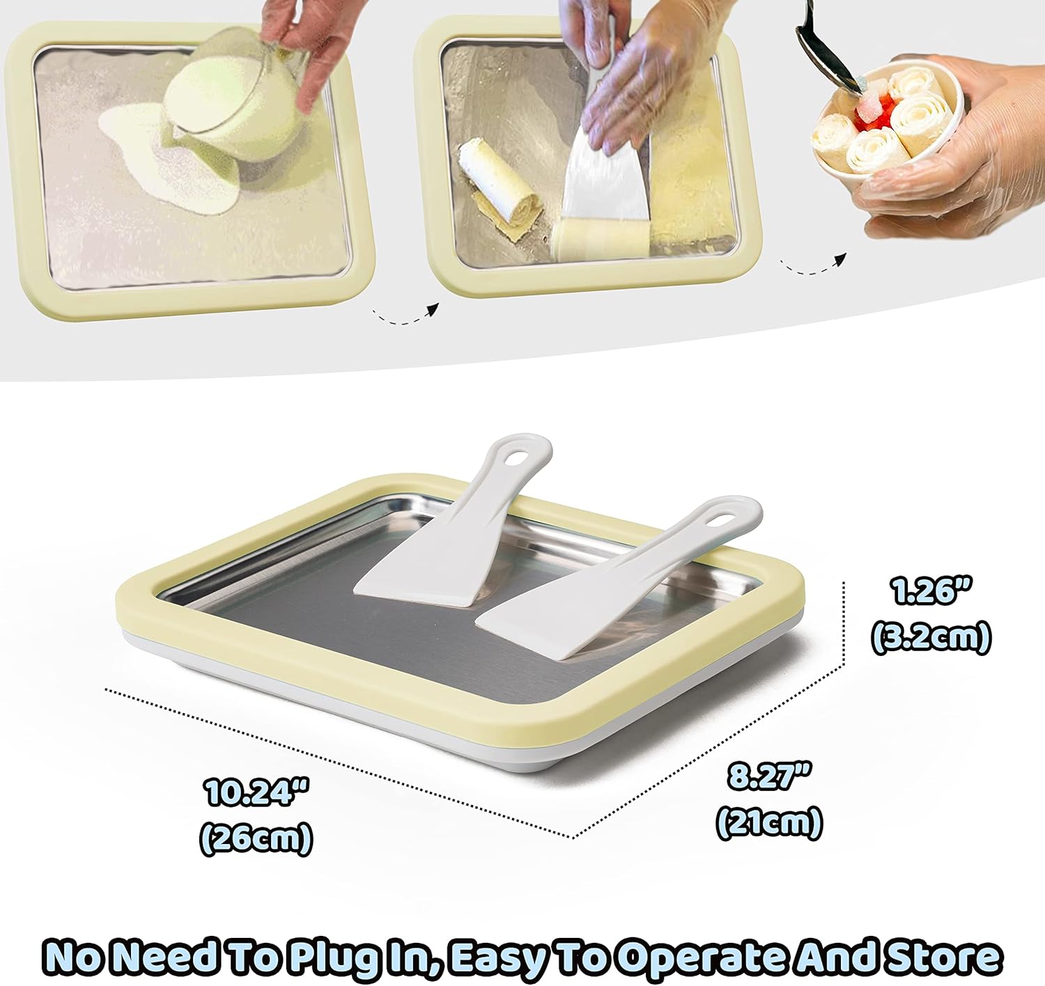 Ice Cream Roll Maker, with 2 Scrapers Ice Cream