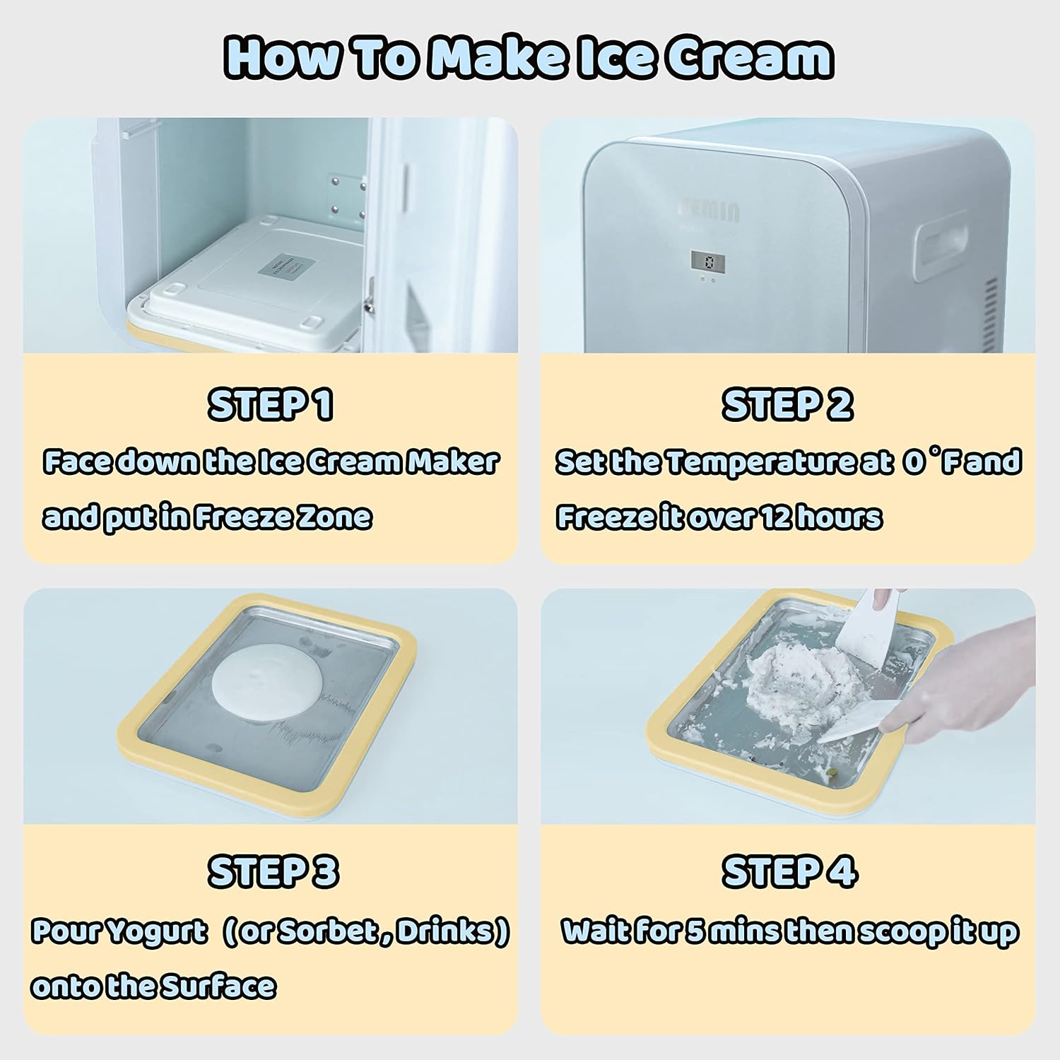 Ice Cream Roll Maker, with 2 Scrapers Ice Cream