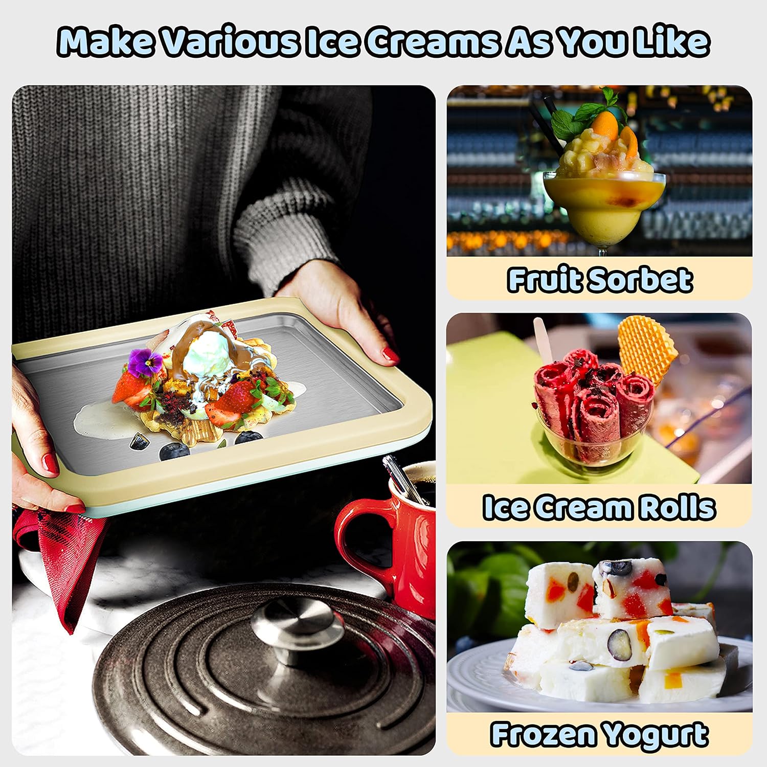 Ice Cream Roll Maker, with 2 Scrapers Ice Cream